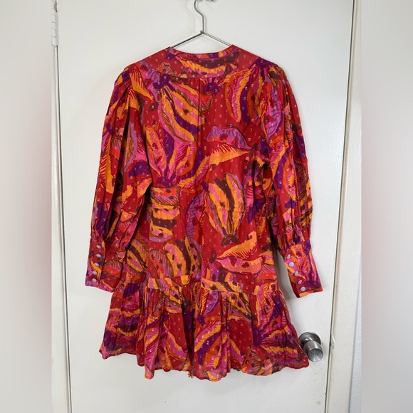 Farm Rio banana juice, pink and red, tropical, long sleeve tiered, mini dress L - Picture 12 of 12
